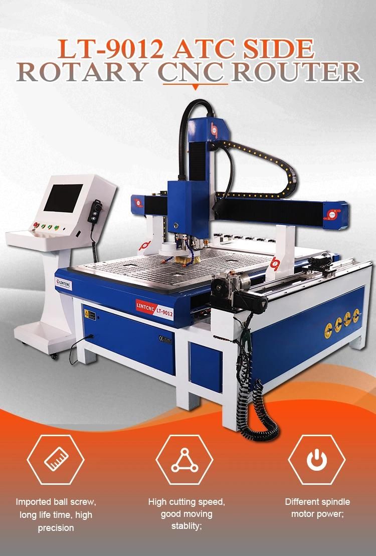Automatic Tool Changing System Wood CNC Router Atc Small 9012 9015 1212 1313 4 Axis Vacuum Table Single Phase DSP Controller 6090 1325 1530