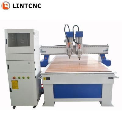 Two Heads Wood Router Door Panel Carving 3D CNC Machine 4X8FT Mach3 System 3.5kw 4.5kw Spindle 4 Axis 2030 2130 2040 Cabinet Woodworking