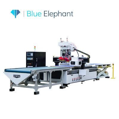 Blue Elephant New Production Line CNC Router Wood Working Automatic Loading and Unloading Nesting Machine