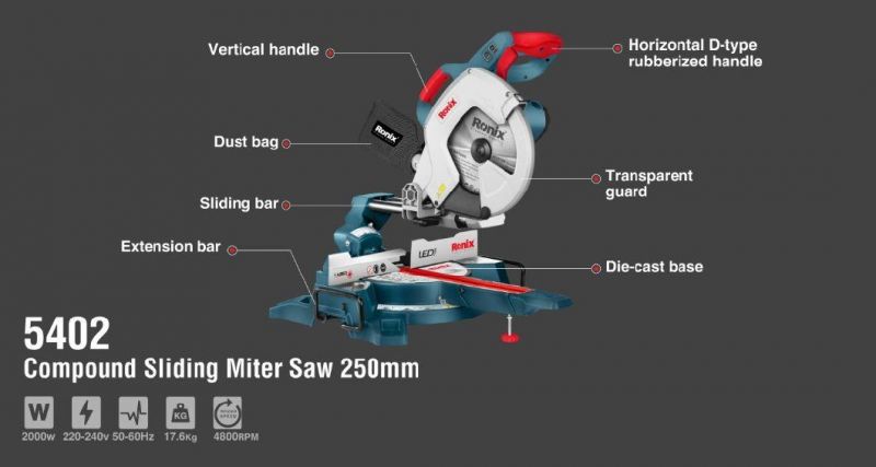 Ronix 5402 Saw Machines High Performance 2000W 250mm Electric Mini Sliding Compound Miter Saw