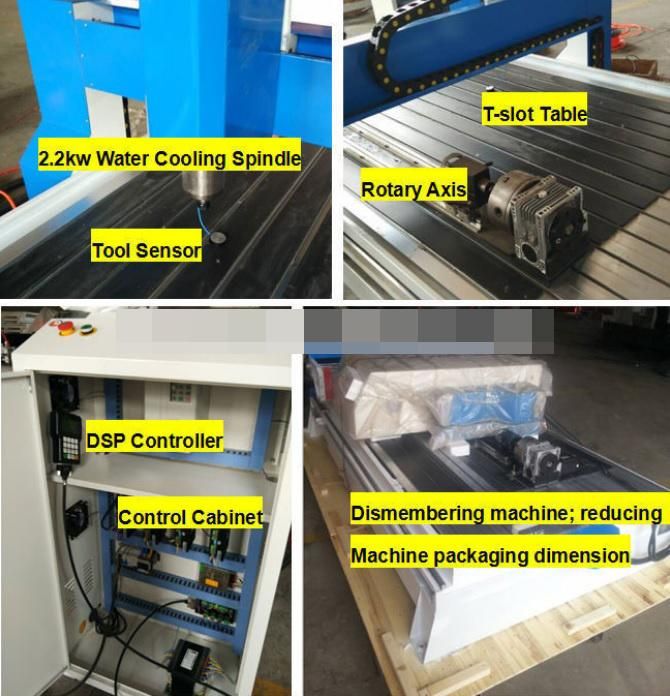 6090 4040 6060 9012 9015 2.2kw CNC Metalworking Router Stone Carving Machine with Cast Iron Frame for Aluminum 3D Woodworking Machinery