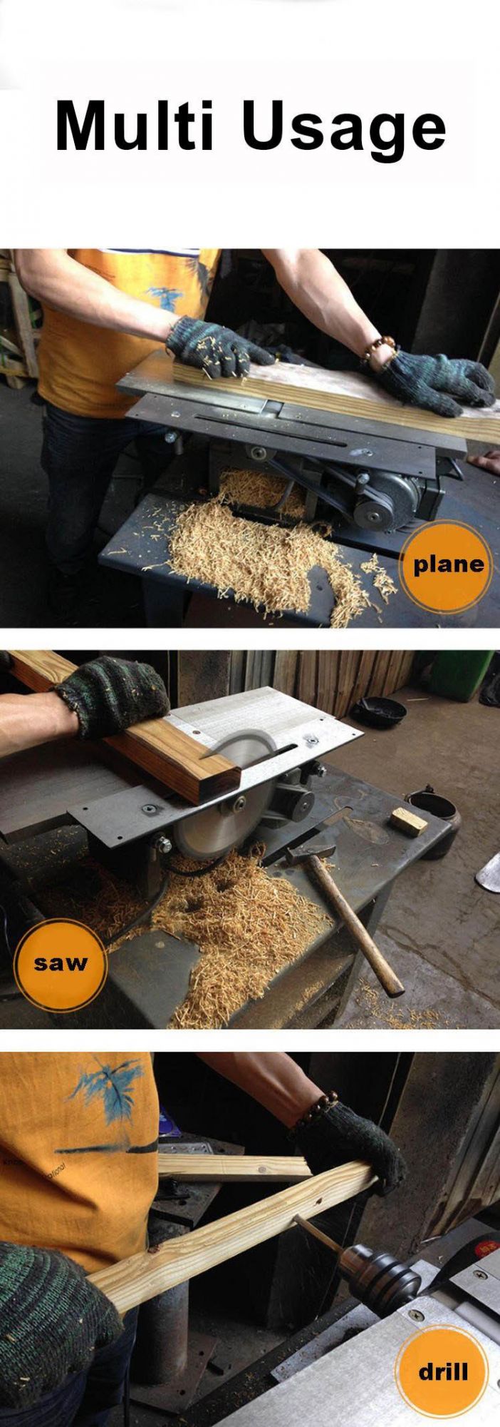Multi-Function Wood Working Machine for Cutting Planing Drilling