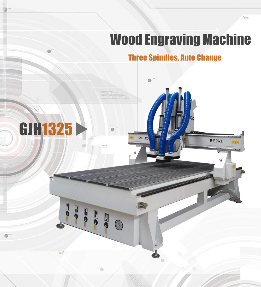 Three Spindle, Three Workstage Woodworking CNC Router Machine, Auto tool change CNC Wood Router