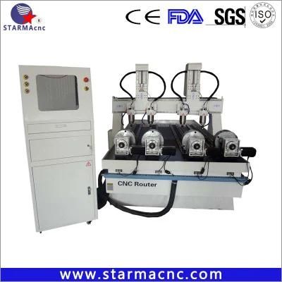Jinan 3D Wood CNC Router with 4 Spindle and Rotary Axis