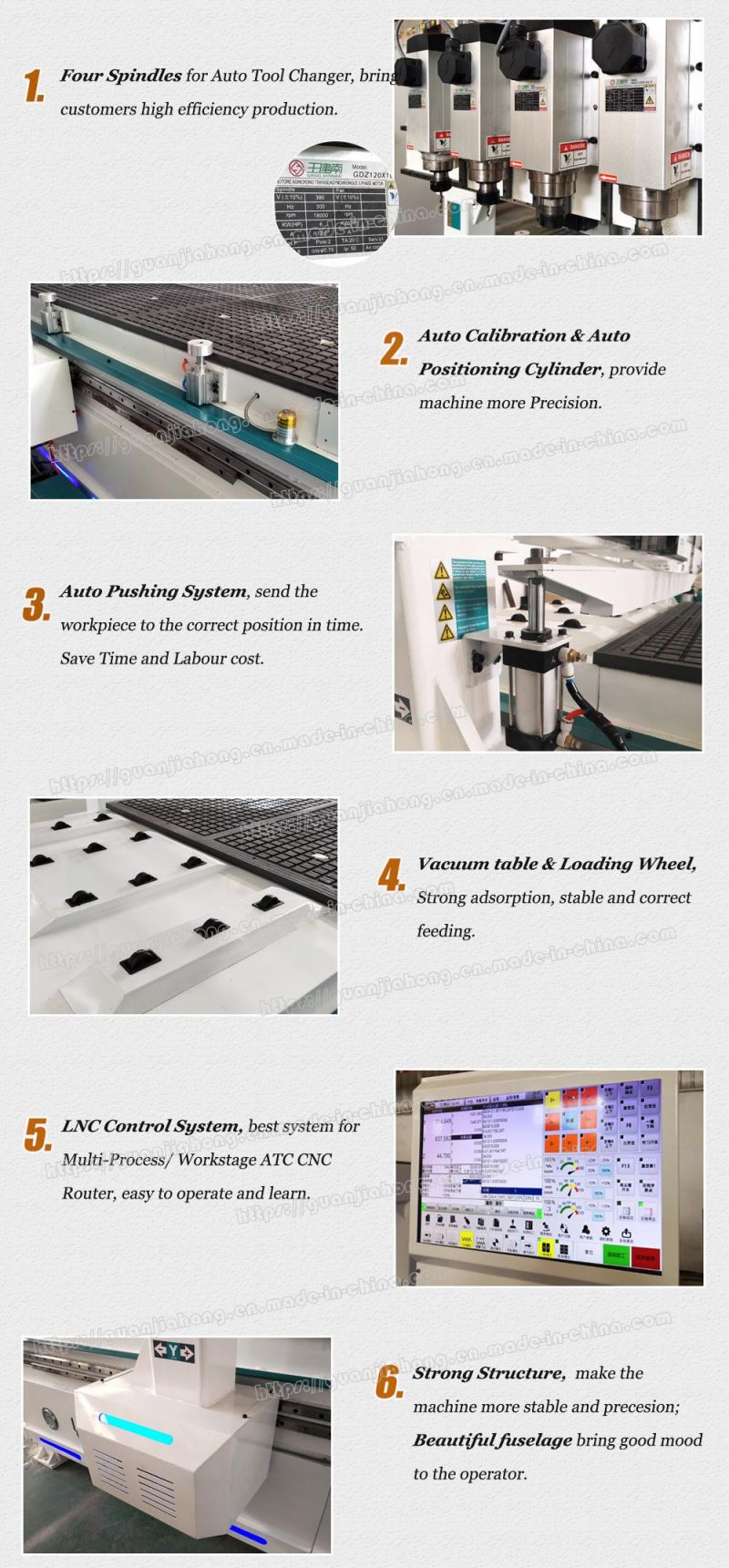 Pneumatic 4 Spindles Auto Tool Change Atc CNC Router