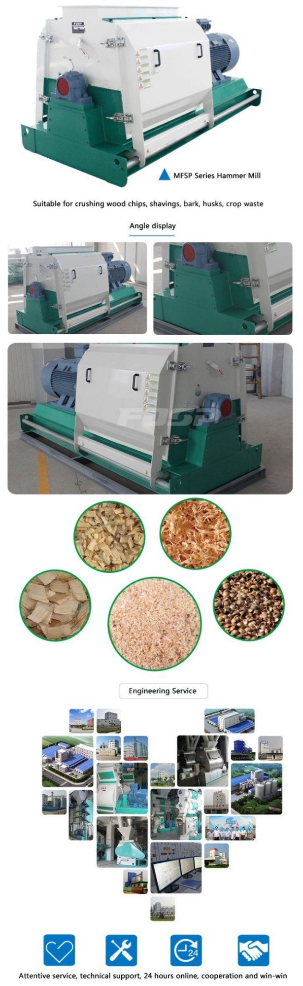 Biomass Wood Hammer Mill Machine Rice Husk Crusher Machine for Sale