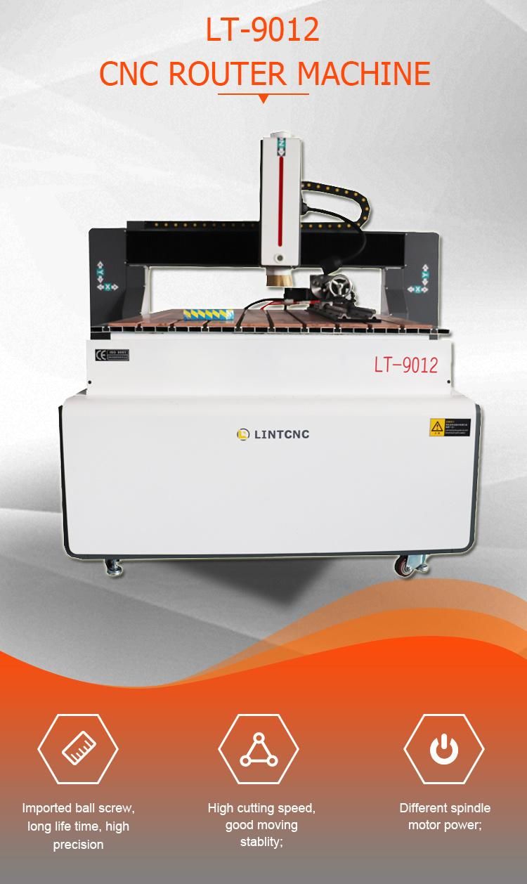 3D Woodworking CNC Machine Router 4 Axis 9012 6012 6015 1212 9015 for Wood Aluminum Copper Rotary Relief Making 2.2kw