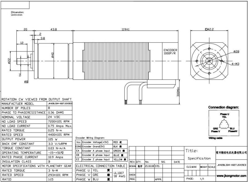 Factory Price 24V 105W 4400 Rpm 0.25n. M 42mm BLDC Motor with Planetary Gear/Encoder 1000PPR