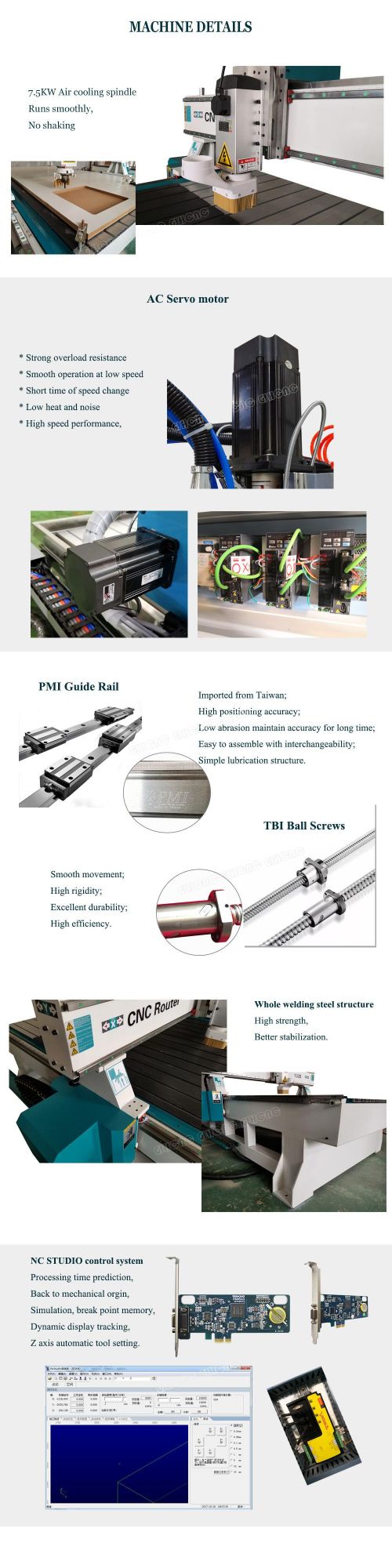 Professional 7.5kw Air Cooled Spindle, T-Slot Table, 1325 Wood CNC Router