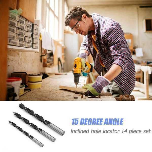 Angle Woodworking Guide Positioner Kit 6/8/10mm Inclined Hole Locator Woodworking Drill Bit Fixture