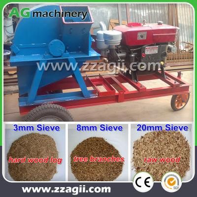 1000kg/H Factory Supply Diesel Engine Driven Wood Log Crusher Machine