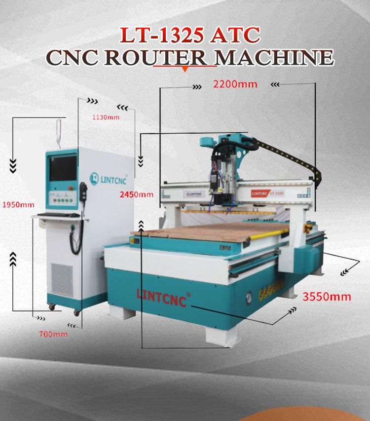 1300X2500mm 4 Axis Atc Liner CNC Router 3D Woodworking Machine Furniture Cabinet Cutting Engraving CNC Wood Carving Machine MDF Milling Engaver