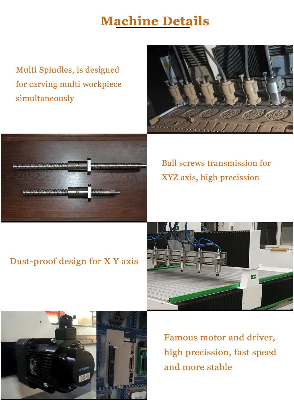 High Precission, High Efficiency, Wood Engraving Machine, 6 Spindles CNC Router