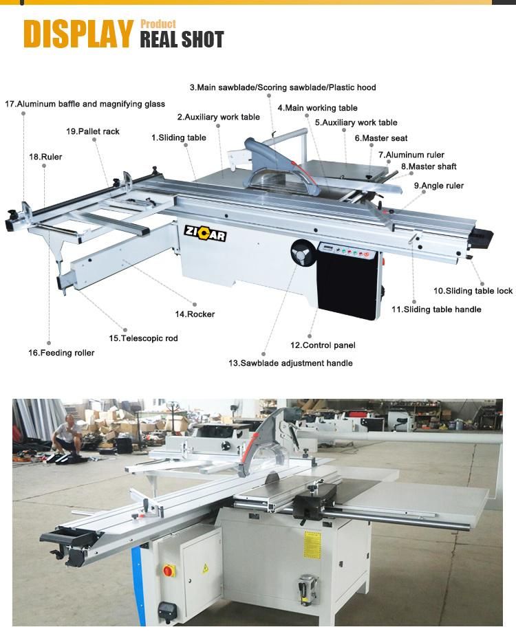 ZICAR woodworking wood 1600mm/3200mm 45 degree automatic sliding table panel saw machine