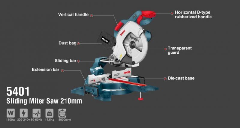Ronix Model 5401 1500W 210mm Multi-Purpose Sliding Power Tools Electric Cutting Compound Miter Saw Hand Wood Miter Saws