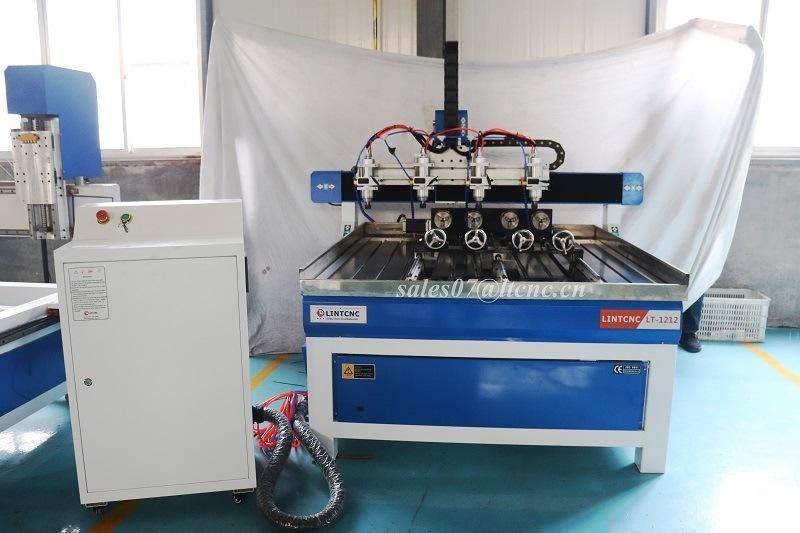 China Price 3D Multi Head Rotary 4 Axis 6090 1212 1218 1325 3D Wood Milling Caving CNC Router Machine 4 Heads for Furniture Industry